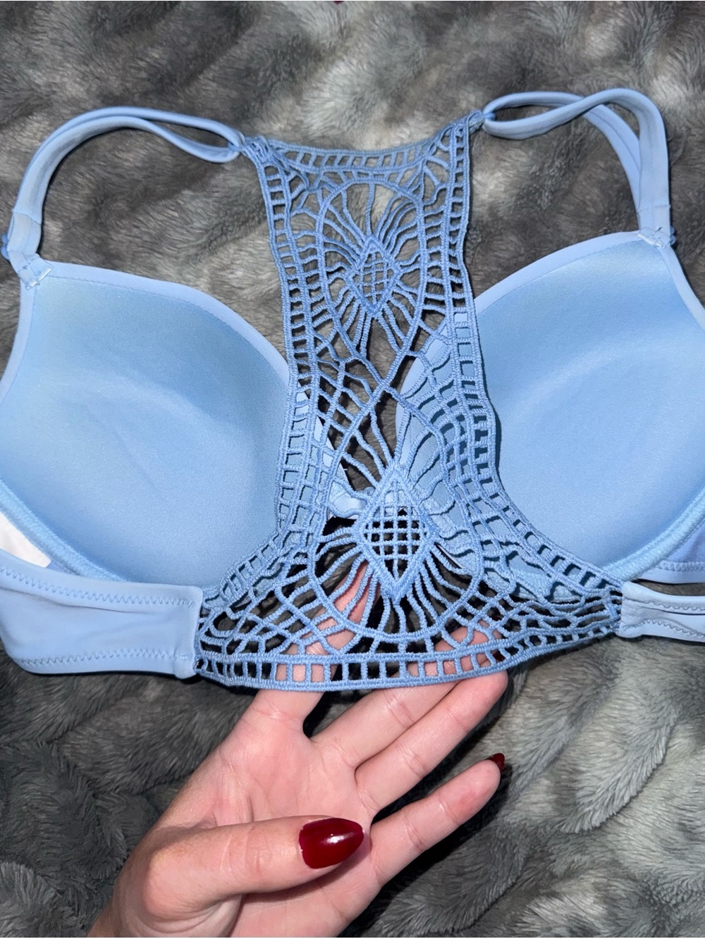 Light Blue Lace-Back Bikini Top - Picture 2 of 3